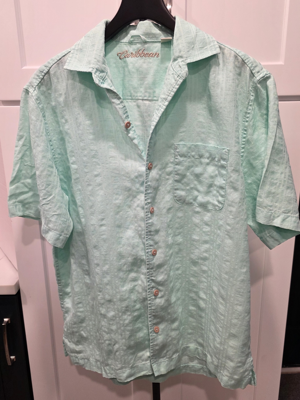 Caribbean Men's Short-Sleeve Mint Green Linen Shirt